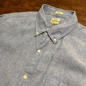 J Crew Shirt Mens XL Slim Blue Baird Mcnutt Irish Linen Coastal Resort Spring